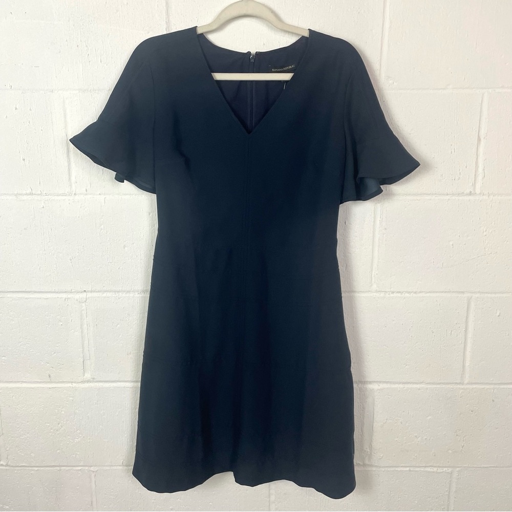 Banana Republic Black V-Neck Flutter Sleeve Dress - Picture 1 of 15